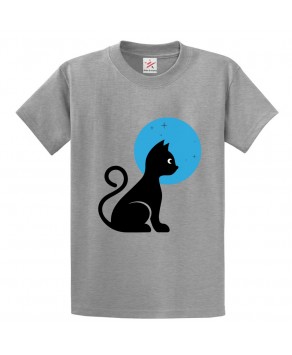 Cat's Face Blended With Moon Unisex Kids and Adults T-Shirt